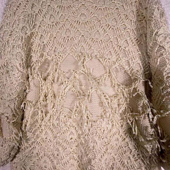 Akemi + Kin Beige open Front Oversized Chunky Knit Fringe Kimono Cardigan OS - Picture 8 of 9
